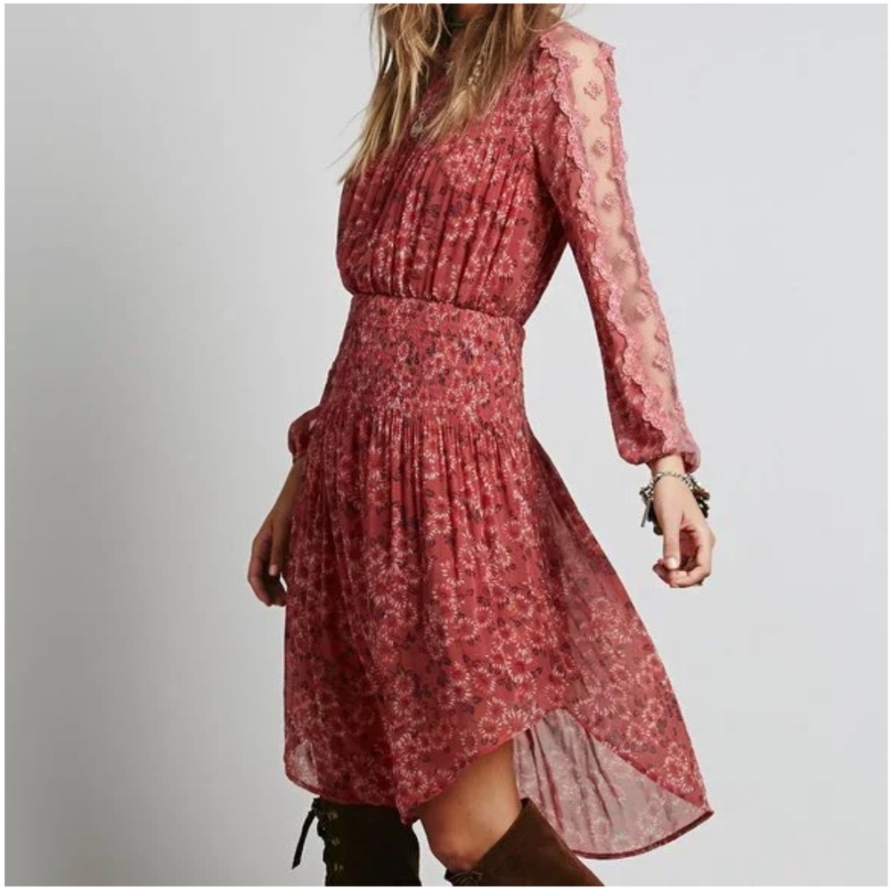 Free People Charlotte Open waters floral long sleeve dress